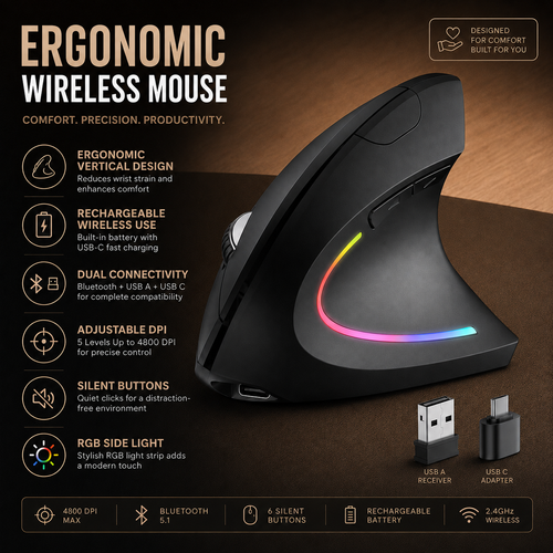Team Loyalty – Personalized Ergonomic Mouse with Name and Logo Customization Services