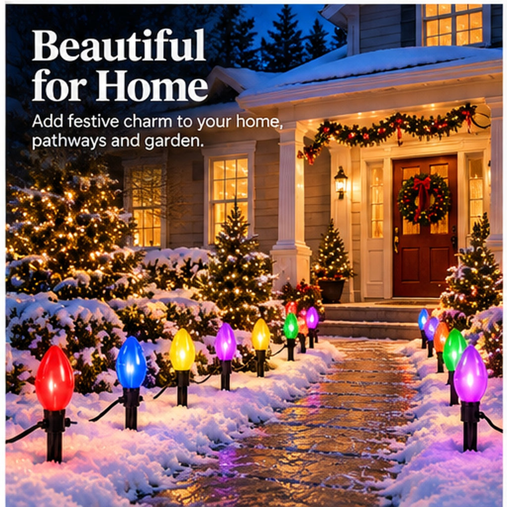 Velevia C9 Multicolor Christmas Pathway Lights, 23 FT, 12 Bulbs