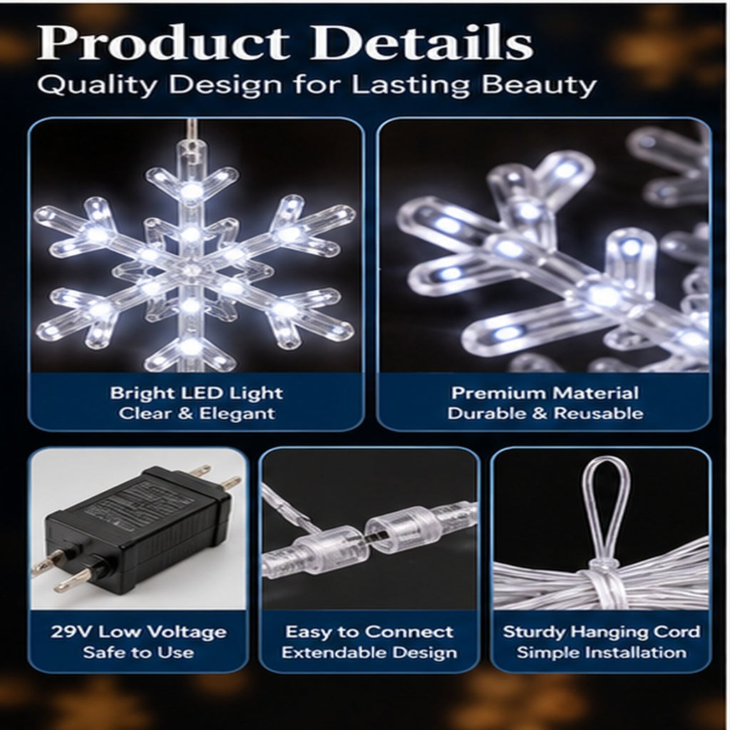 Velevia 150 LED Snowflake Icicle Christmas Lights, 9 FT, Cool White