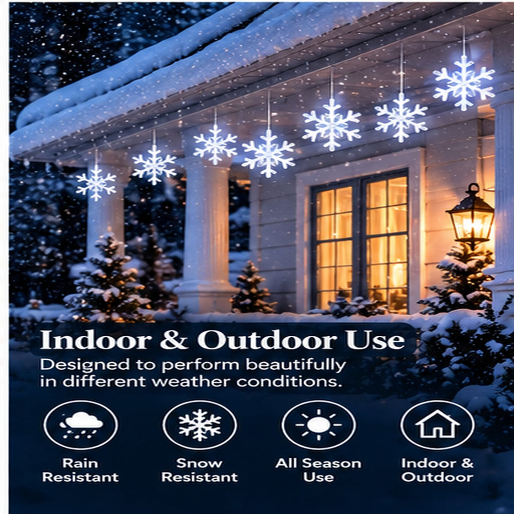 Velevia 150 LED Snowflake Icicle Christmas Lights, 9 FT, Cool White