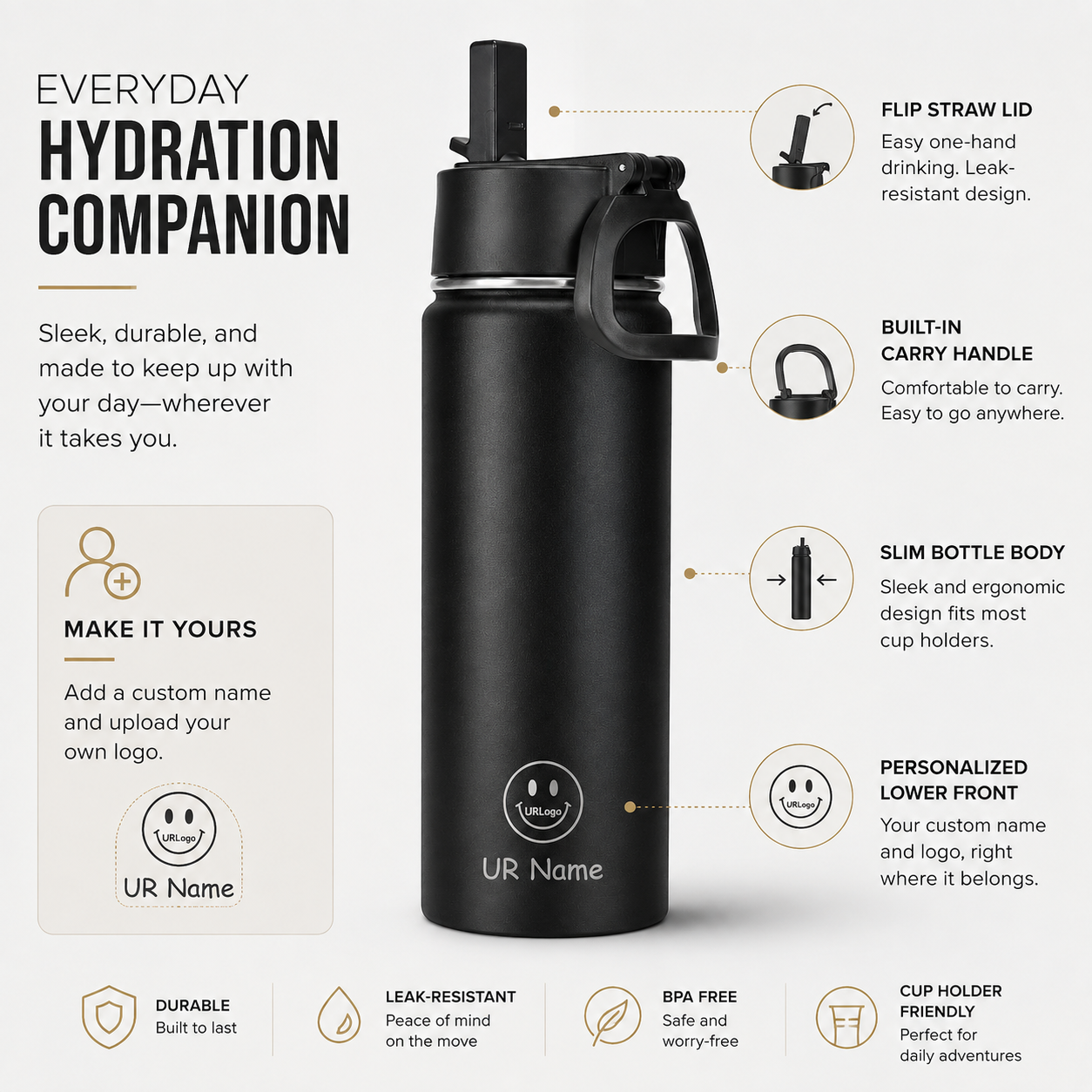 Velevia Loyal Series — Personalized Water Bottle
